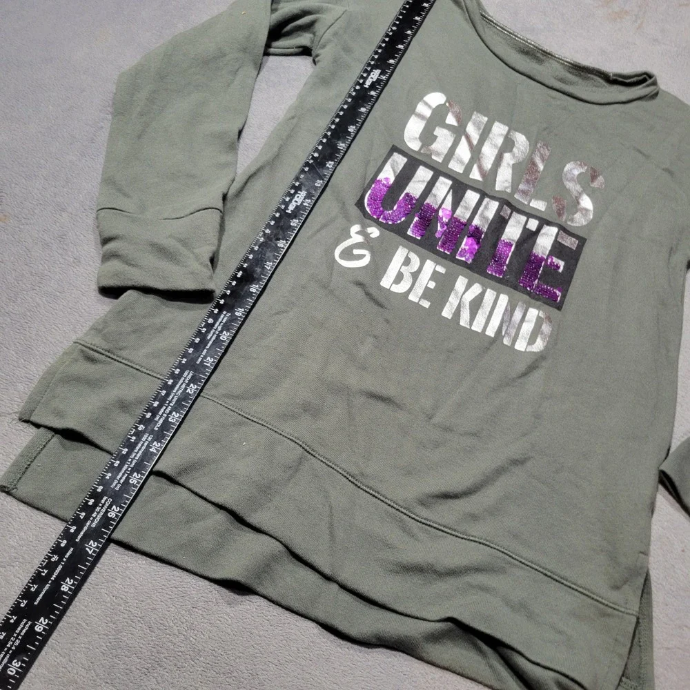 Justice Sweatshirt Girls 12 Green Girls Unite Be Kind Sequin‎ High Low Graphic